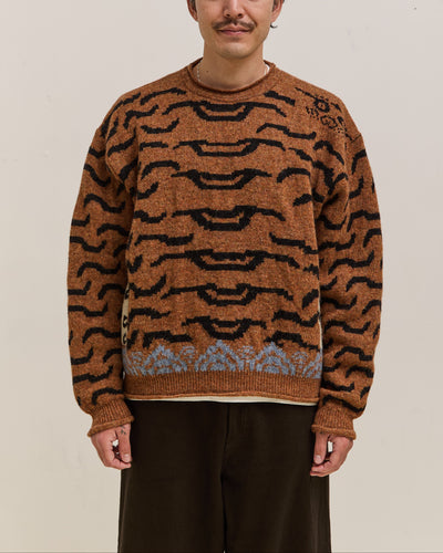 Kapital 7G Wool Nepal Tiger Crew Knit Sweater Unisex, Orange
