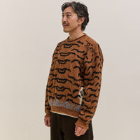 Kapital 7G Wool Nepal Tiger Crew Knit Sweater Unisex, Orange