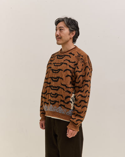 Kapital 7G Wool Nepal Tiger Crew Knit Sweater Unisex, Orange