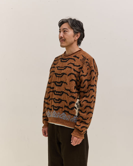 Kapital 7G Wool Nepal Tiger Crew Knit Sweater Unisex, Orange