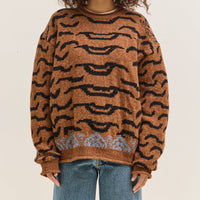 Kapital 7G Wool Nepal Tiger Crew Knit Sweater, Orange