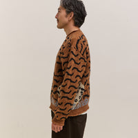 Kapital 7G Wool Nepal Tiger Crew Knit Sweater Unisex, Orange