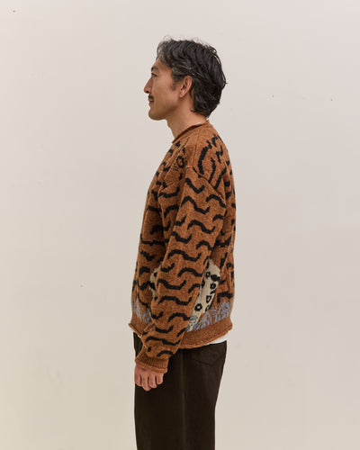 Kapital 7G Wool Nepal Tiger Crew Knit Sweater Unisex, Orange