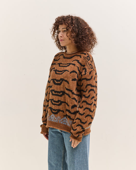 Kapital 7G Wool Nepal Tiger Crew Knit Sweater, Orange