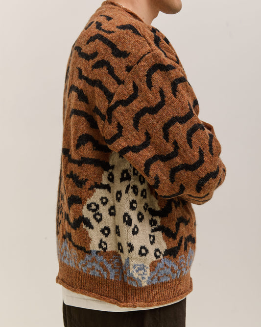 Kapital 7G Wool Nepal Tiger Crew Knit Sweater Unisex, Orange