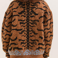 Kapital 7G Wool Nepal Tiger Crew Knit Sweater, Orange