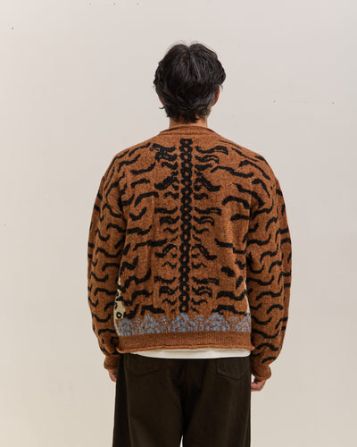 Kapital 7G Wool Nepal Tiger Crew Knit Sweater Unisex, Orange