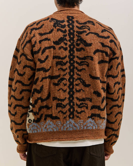 Kapital 7G Wool Nepal Tiger Crew Knit Sweater Unisex, Orange