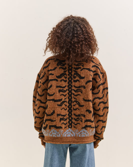 Kapital 7G Wool Nepal Tiger Crew Knit Sweater, Orange