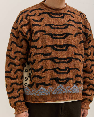 Kapital 7G Wool Nepal Tiger Crew Knit Sweater Unisex, Orange