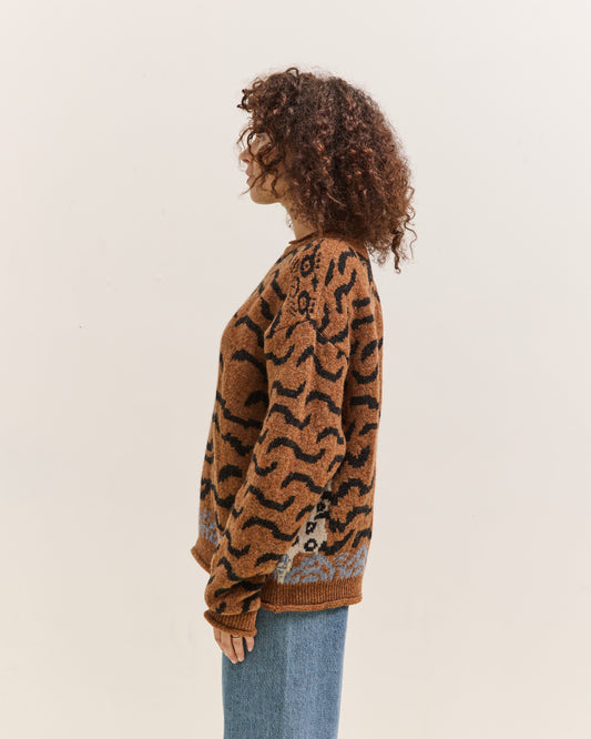 Kapital 7G Wool Nepal Tiger Crew Knit Sweater, Orange