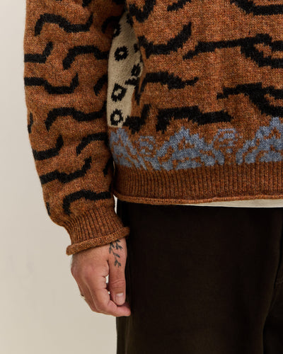 Kapital 7G Wool Nepal Tiger Crew Knit Sweater Unisex, Orange