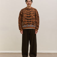 Kapital 7G Wool Nepal Tiger Crew Knit Sweater Unisex, Orange