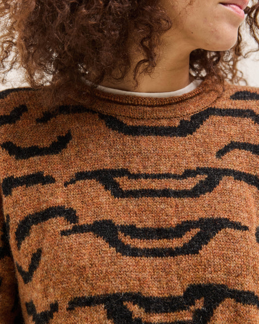 Kapital 7G Wool Nepal Tiger Crew Knit Sweater, Orange