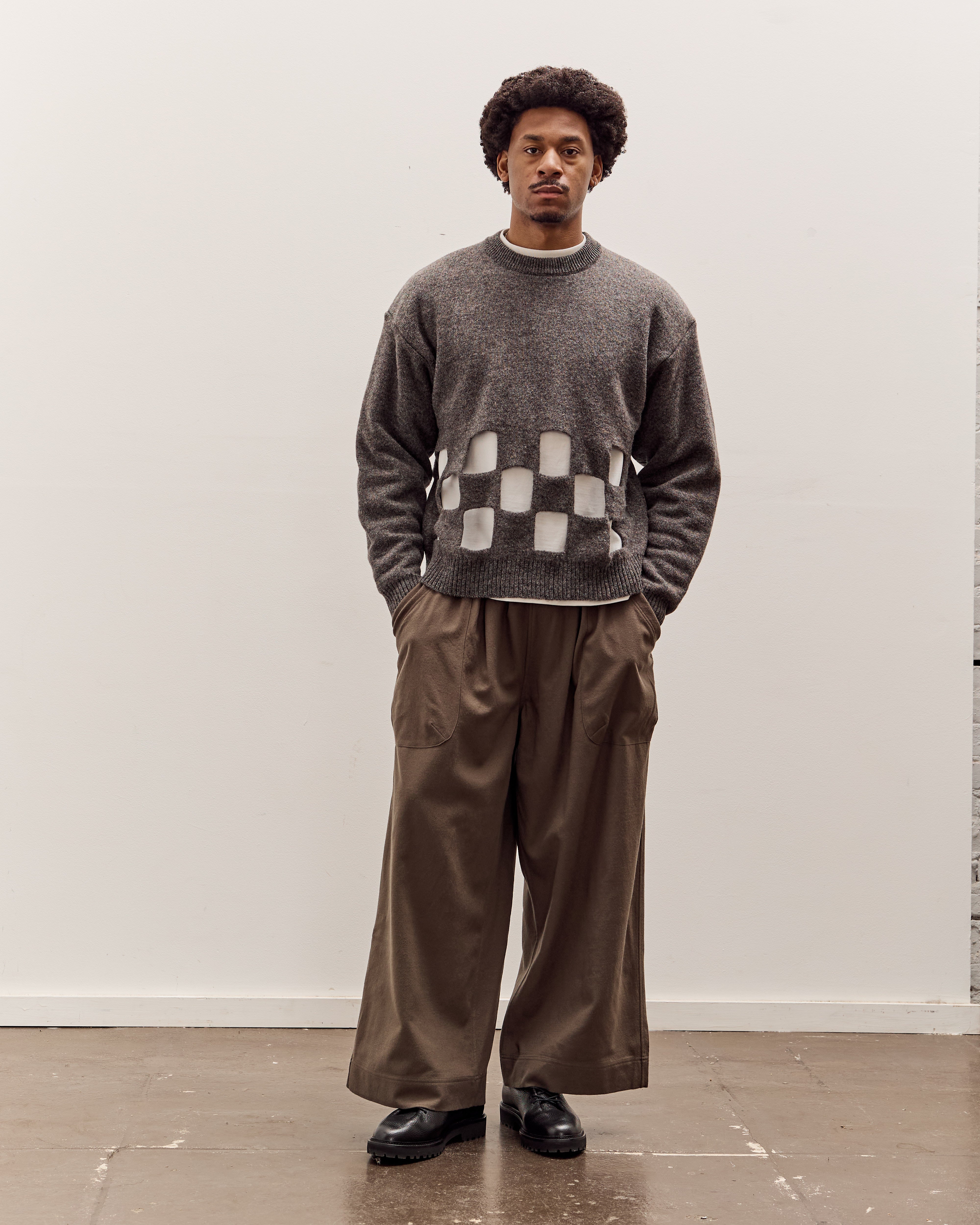 Kapital 7G Wool Windowpane Big Sweater, Charcoal – Glasswing
