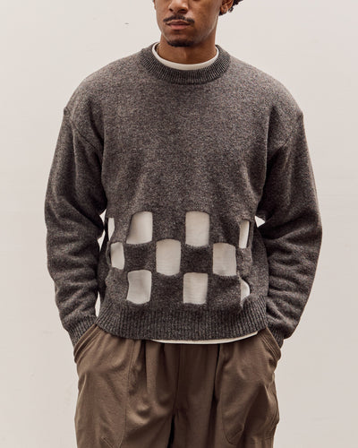 Kapital 7G Wool Windowpane Big Sweater, Charcoal