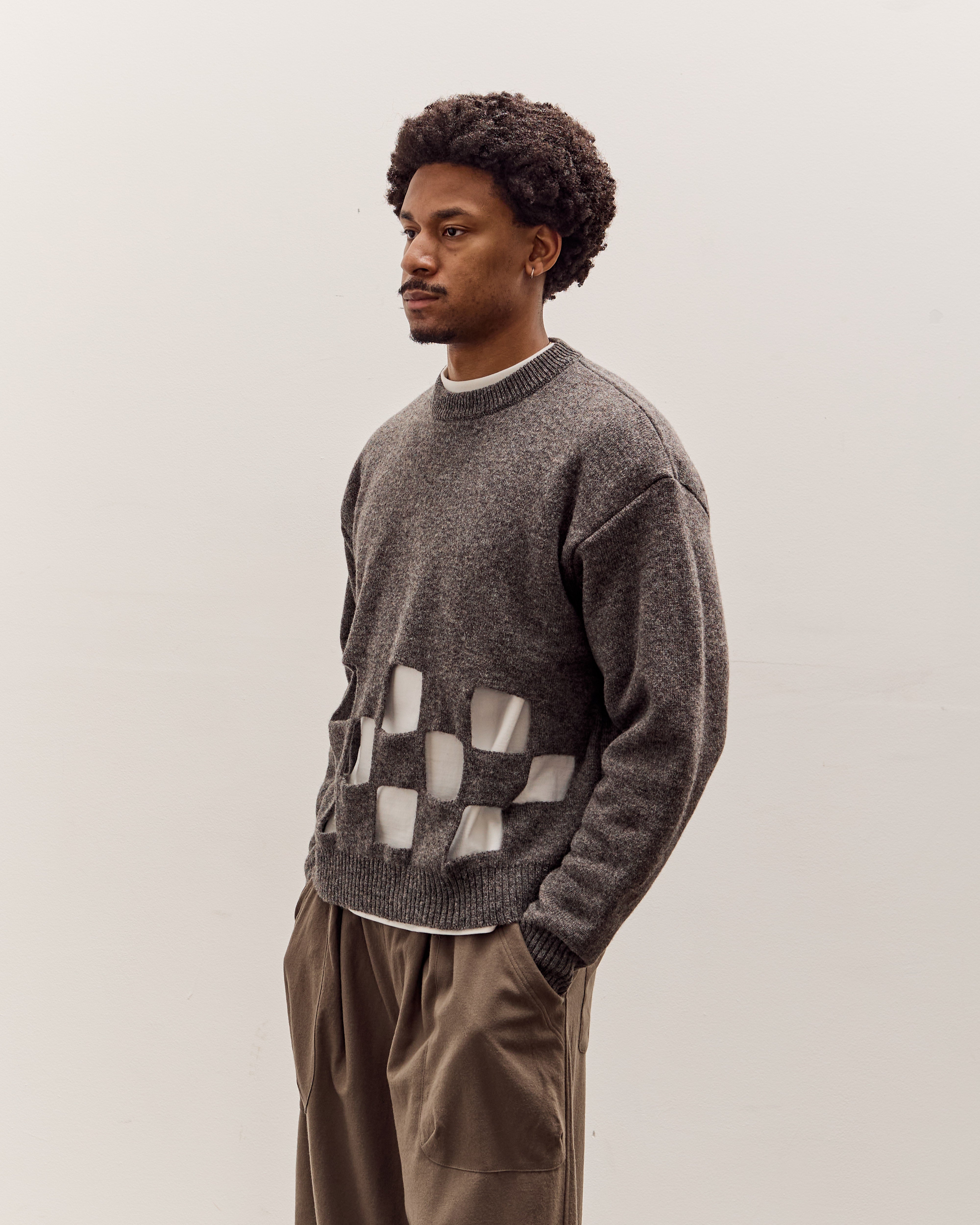 Kapital 7G Wool Windowpane Big Sweater, Charcoal – Glasswing
