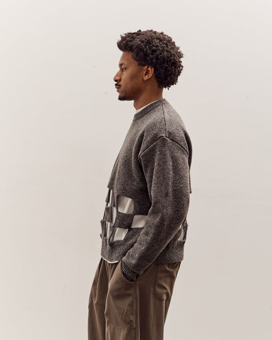 Kapital 7G Wool Windowpane Big Sweater, Charcoal