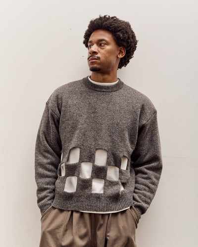 Kapital 7G Wool Windowpane Big Sweater, Charcoal