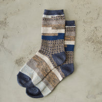 Kapital 84 Yarns Patchwork Komon Kogin Socks, Navy