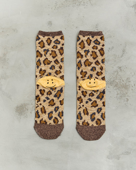 Kapital 84 Yarns Rainbowy Happy Heel Leopard Socks, Brown