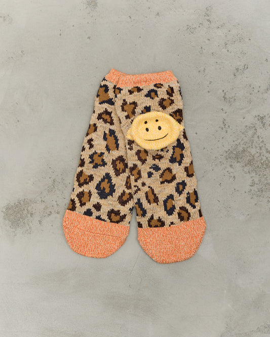 Kapital 84 Yarns RAINBOWY HAPPY HEEL Leopard Ankle Socks, Orange