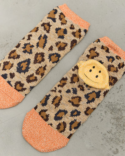 Kapital 84 Yarns RAINBOWY HAPPY HEEL Leopard Ankle Socks, Orange