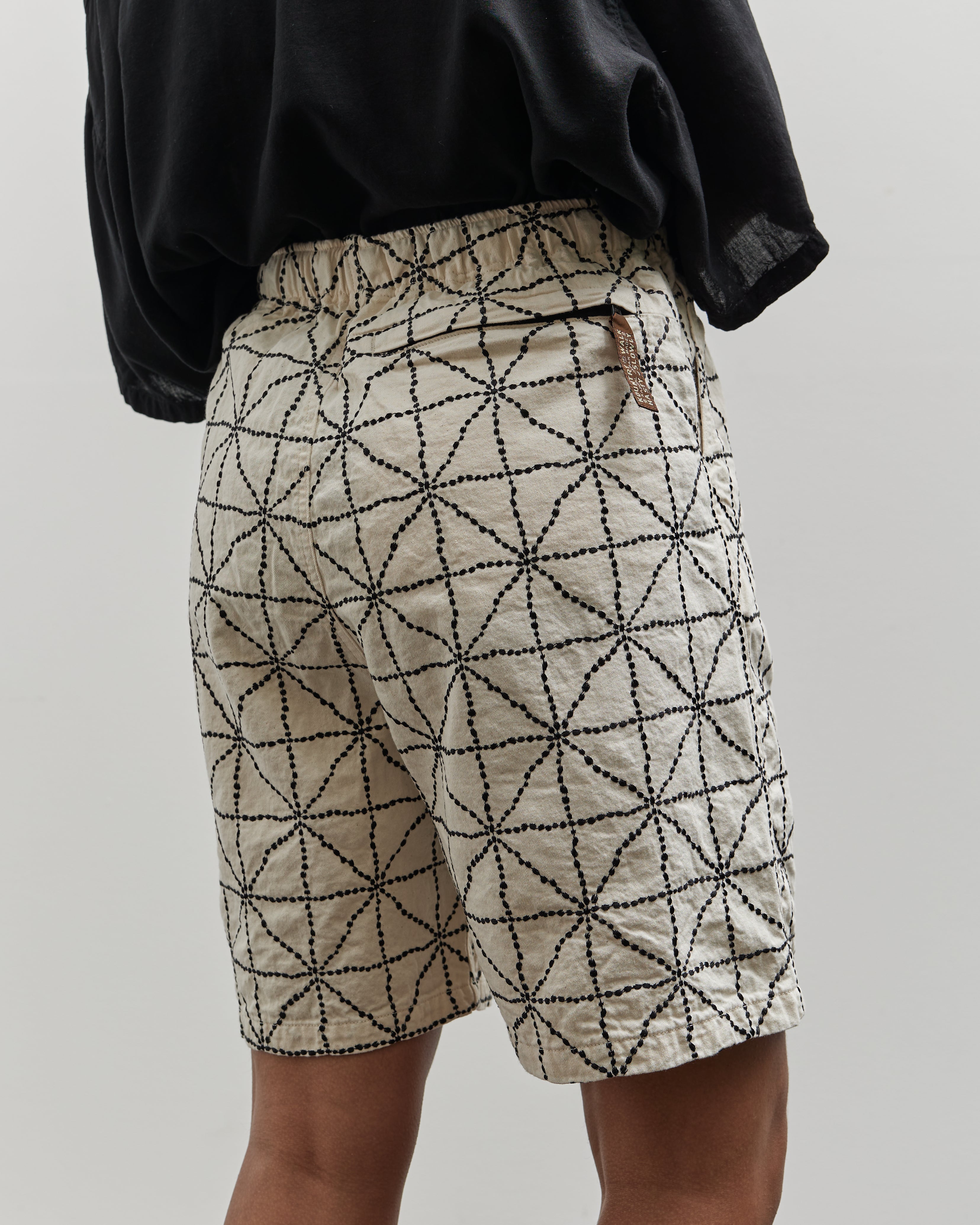 Kaptial 8ozデニム FOLK-DOJO刺繍 イージーショートパンツ 4 Kapital 8oz Denim Folk-Dojo Easy Shorts, Ecru – Glasswing