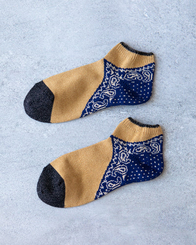 Kapital 96 Yarns Bandana Heel Ankle Socks, Beige/Navy