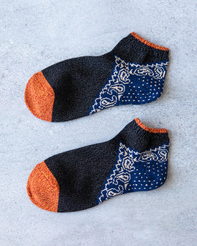 Kapital 96 Yarns Bandana Heel Ankle Socks, Black/Navy