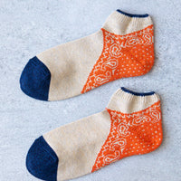 Kapital 96 Yarns Bandana Heel Ankle Socks, Ecru/Orange