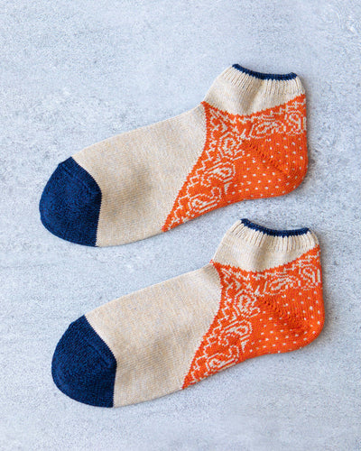 Kapital 96 Yarns Bandana Heel Ankle Socks, Ecru/Orange