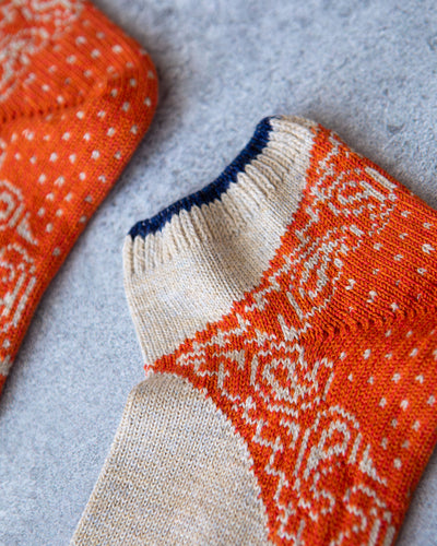 Kapital 96 Yarns Bandana Heel Ankle Socks, Ecru/Orange