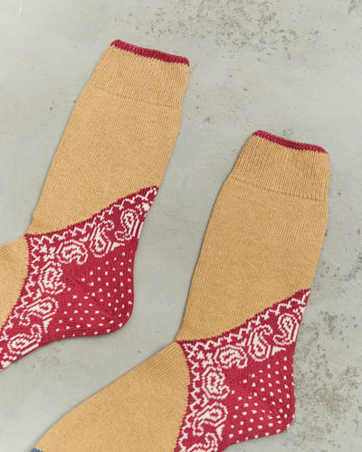 Kapital 96 Yarns Heel Paisley Bandana Socks, Red