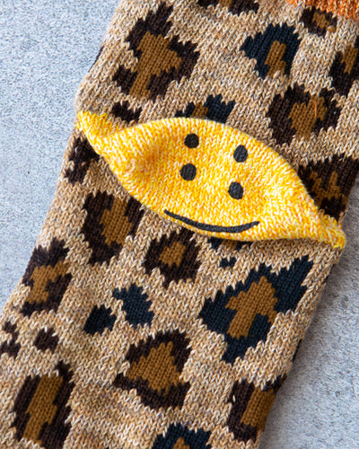 Kapital 96 Yarns Leopard Smiley Ankle Socks, Orange