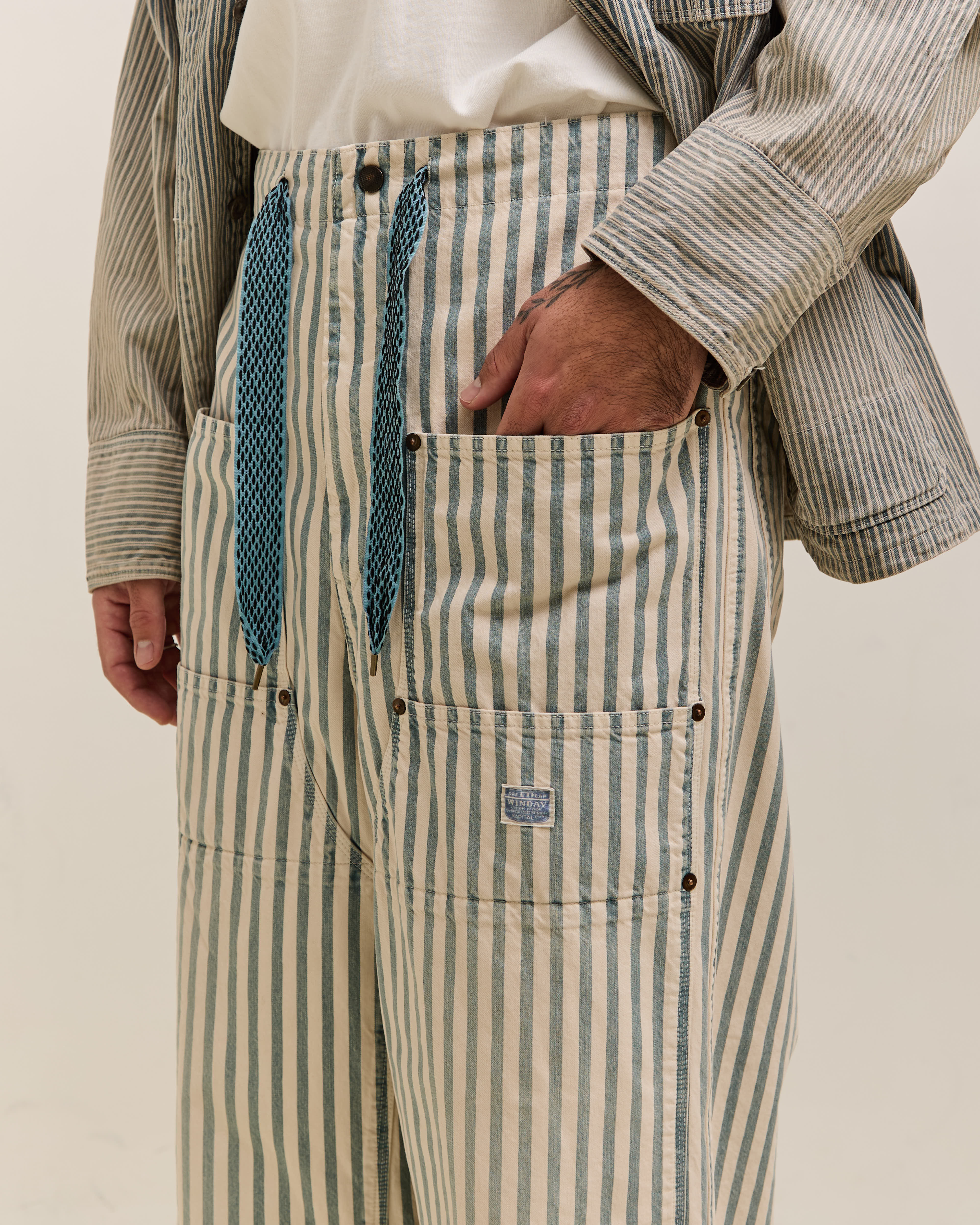 Kapital 9oz French Hickoree W-Knee EASY Baggy Pants Unisex