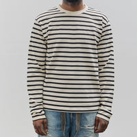 Kapital Unisex Striped Crew Long Tee, Profile Rainbowy Patch