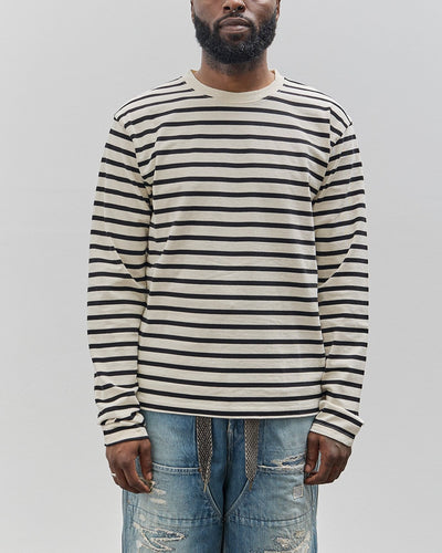 Kapital Unisex Striped Crew Long Tee, Profile Rainbowy Patch