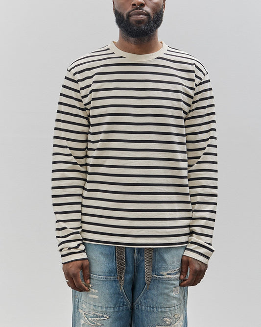 Kapital Unisex Striped Crew Long Tee, Profile Rainbowy Patch