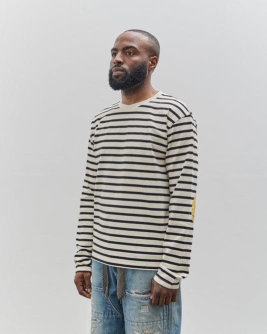 Kapital Unisex Striped Crew Long Tee, Profile Rainbowy Patch