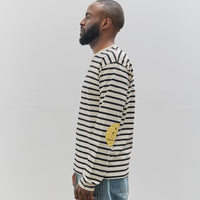 Kapital Unisex Striped Crew Long Tee, Profile Rainbowy Patch