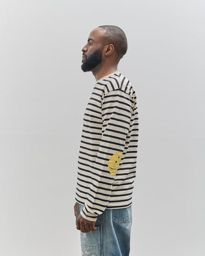 Kapital Unisex Striped Crew Long Tee, Profile Rainbowy Patch