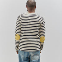 Kapital Unisex Striped Crew Long Tee, Profile Rainbowy Patch