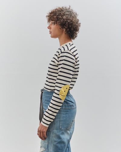 Kapital Striped Crew Long Tee, Profile Rainbowy Patch