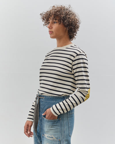 Kapital Striped Crew Long Tee, Profile Rainbowy Patch