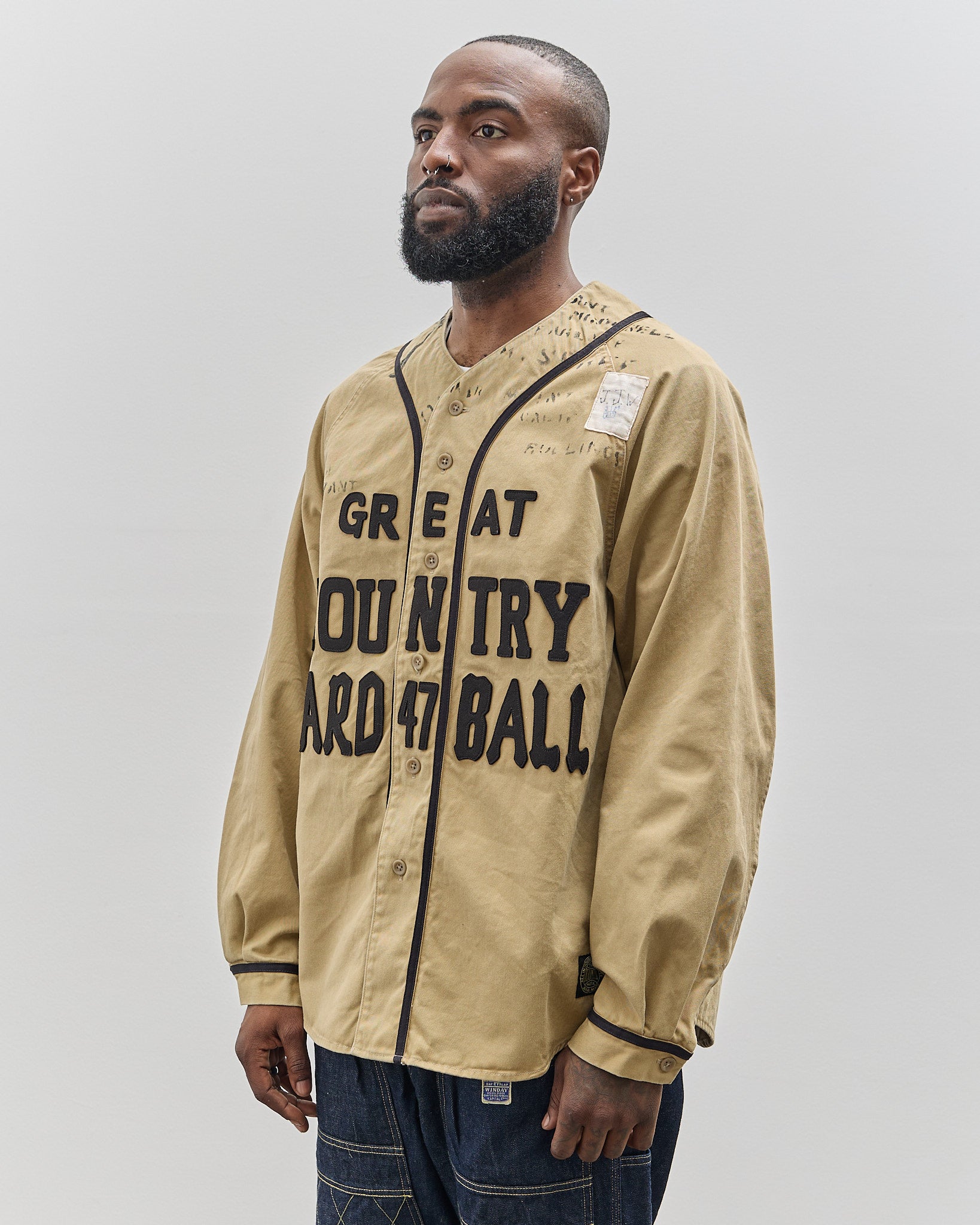 Kapital GREAT KOUNTRY HARDBALL シャツ Kapital Kountry Damaged Baseball Long Sleeve Shirt, Beige