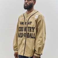 Kapital Kountry Unisex Damaged Baseball Long Sleeve Shirt, Beige