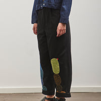Kapital Chino High Waisted NIME Pants (CACTUS Embroidery), Black
