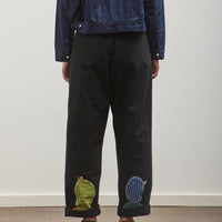 Kapital Chino High Waisted NIME Pants (CACTUS Embroidery), Black