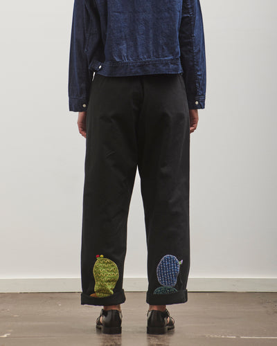 Kapital Chino High Waisted NIME Pants (CACTUS Embroidery), Black